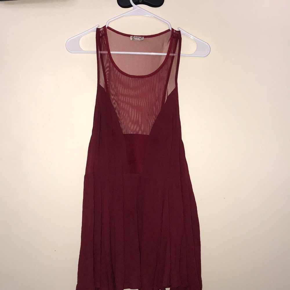 Free People Red Sheer and Gathered Top